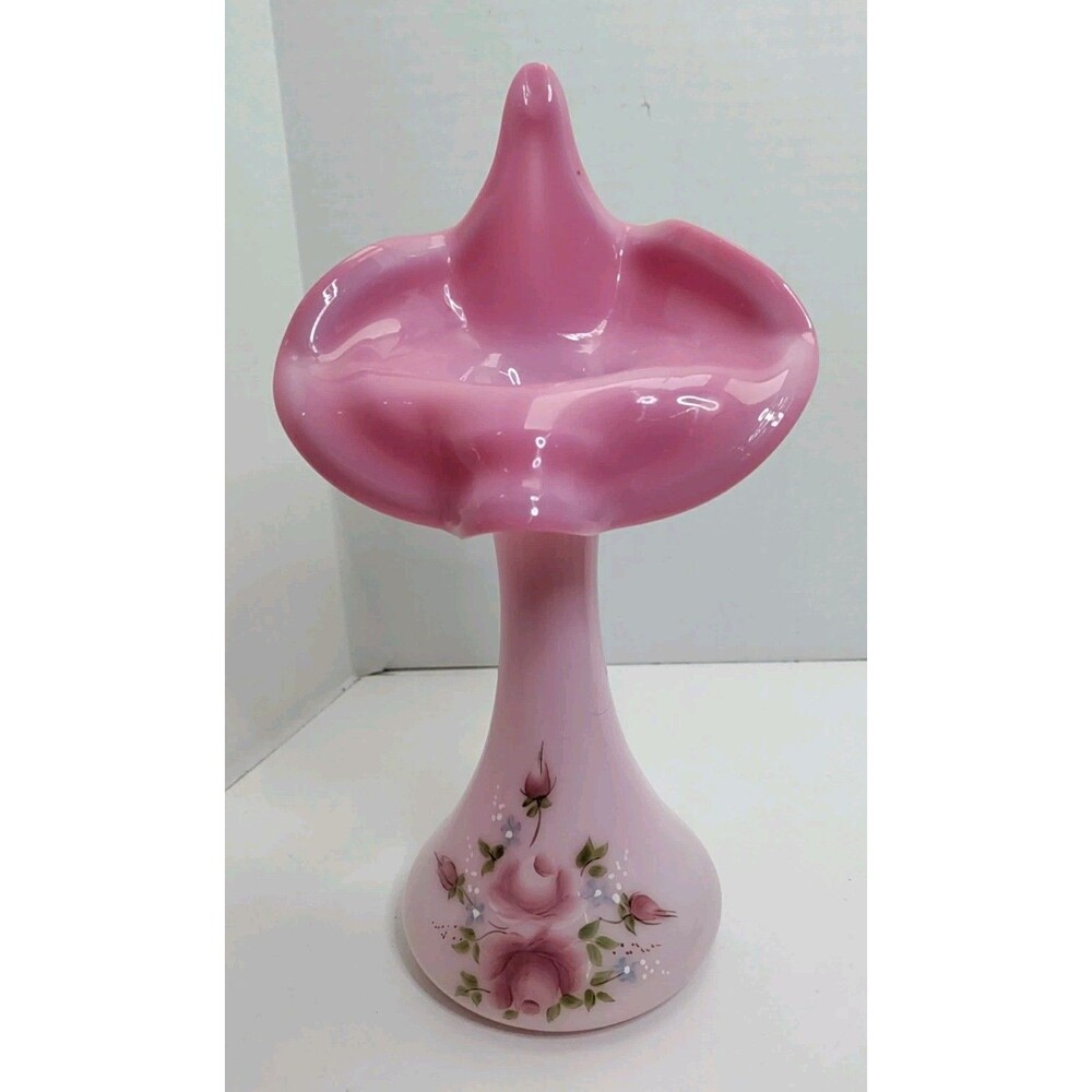 Fenton Rosalene Jack In The Pulpit Vase Painted Roses Artist & W.C Fenton Signed